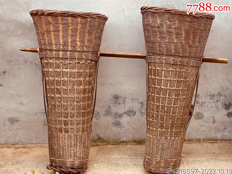 竹编挑子，民俗老物件-价格:1380元-se90033634-竹篮/竹筐/竹盒-零售-7788收藏__收藏热线