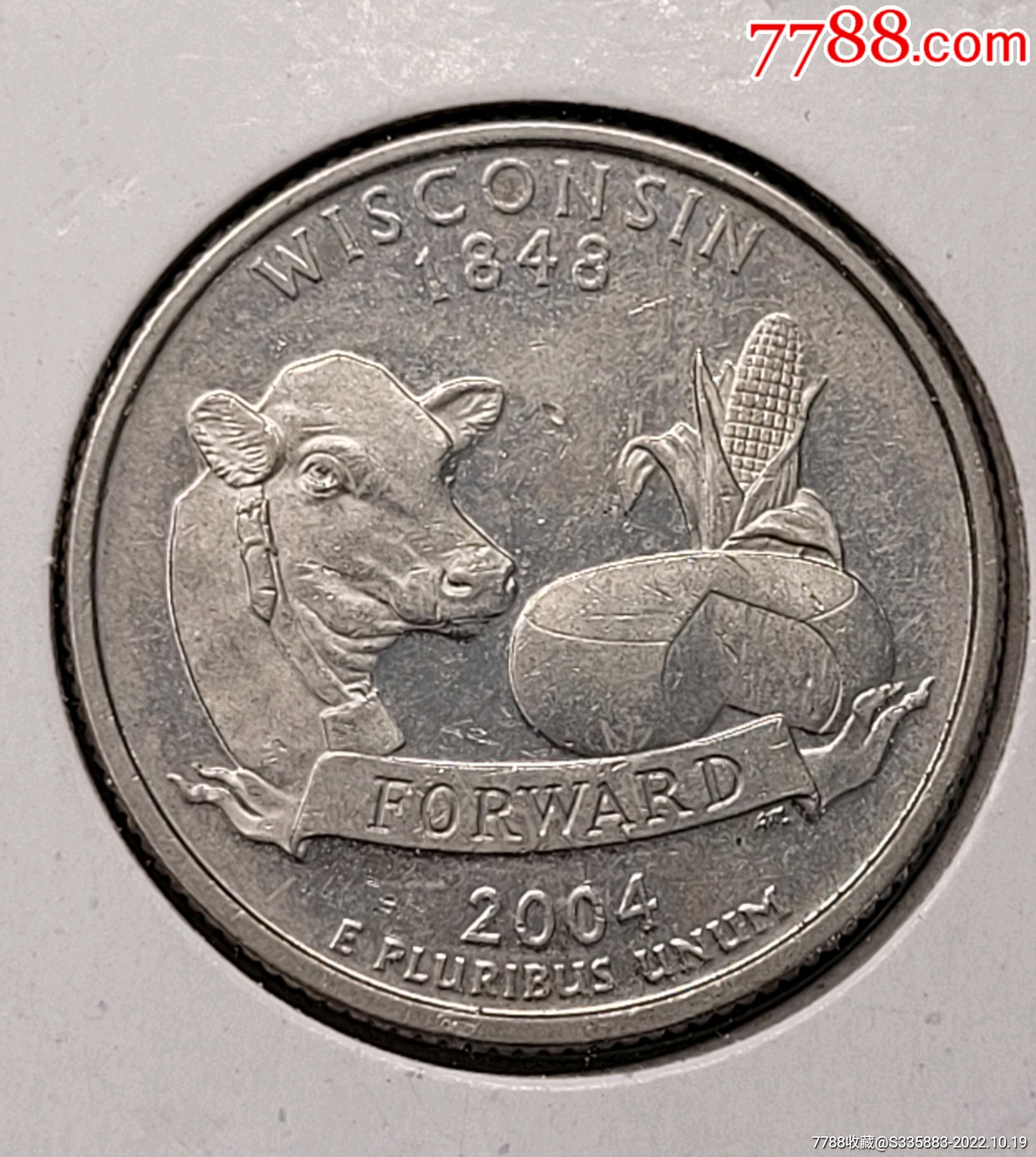 2004年美国25美分,威斯康星州州币,厂记s