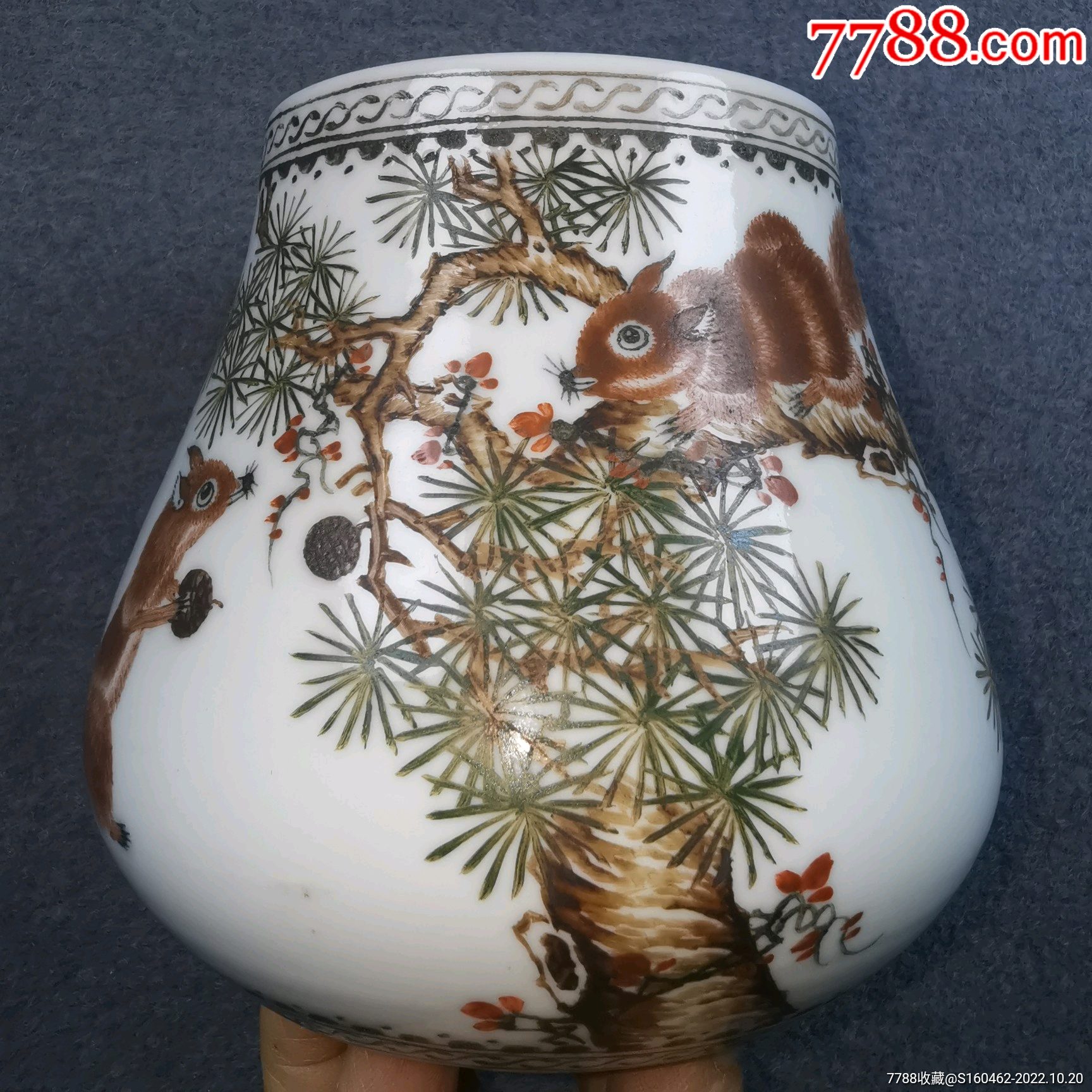 清末时期高档吴寿祺作品文房笔洗-彩绘瓷/彩瓷-7788硅化木