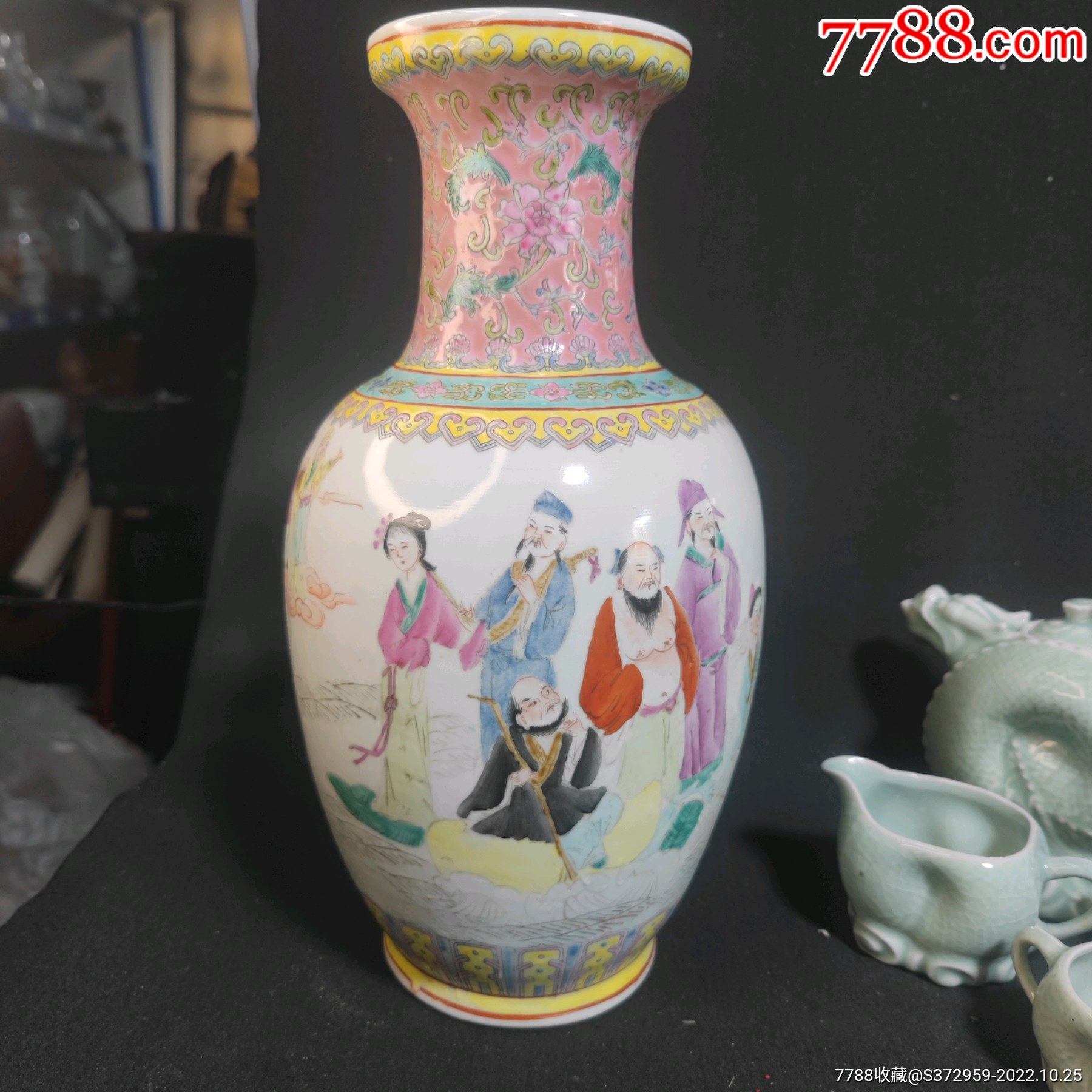 70年代景德镇粉彩八仙过海花瓶-彩绘瓷/彩瓷-7788红宝书