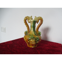 【摆件收藏】仿唐三彩双龙图花瓶摆件(完美品相)
