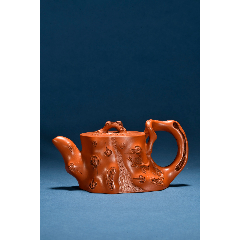 旧藏"储集泉"款紫砂朱泥树桩形茶壶.