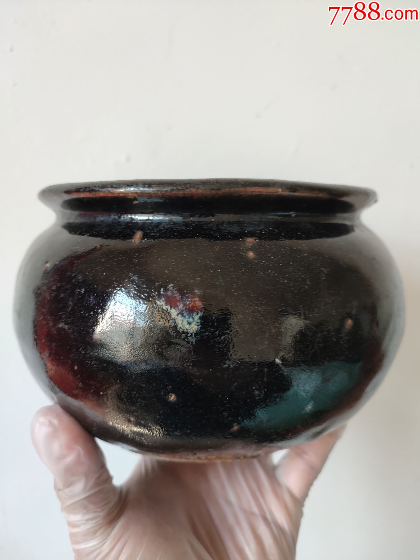 全品晚清民国瓷器黑釉罐子,差盖子-彩绘瓷/彩瓷-7788昌化石