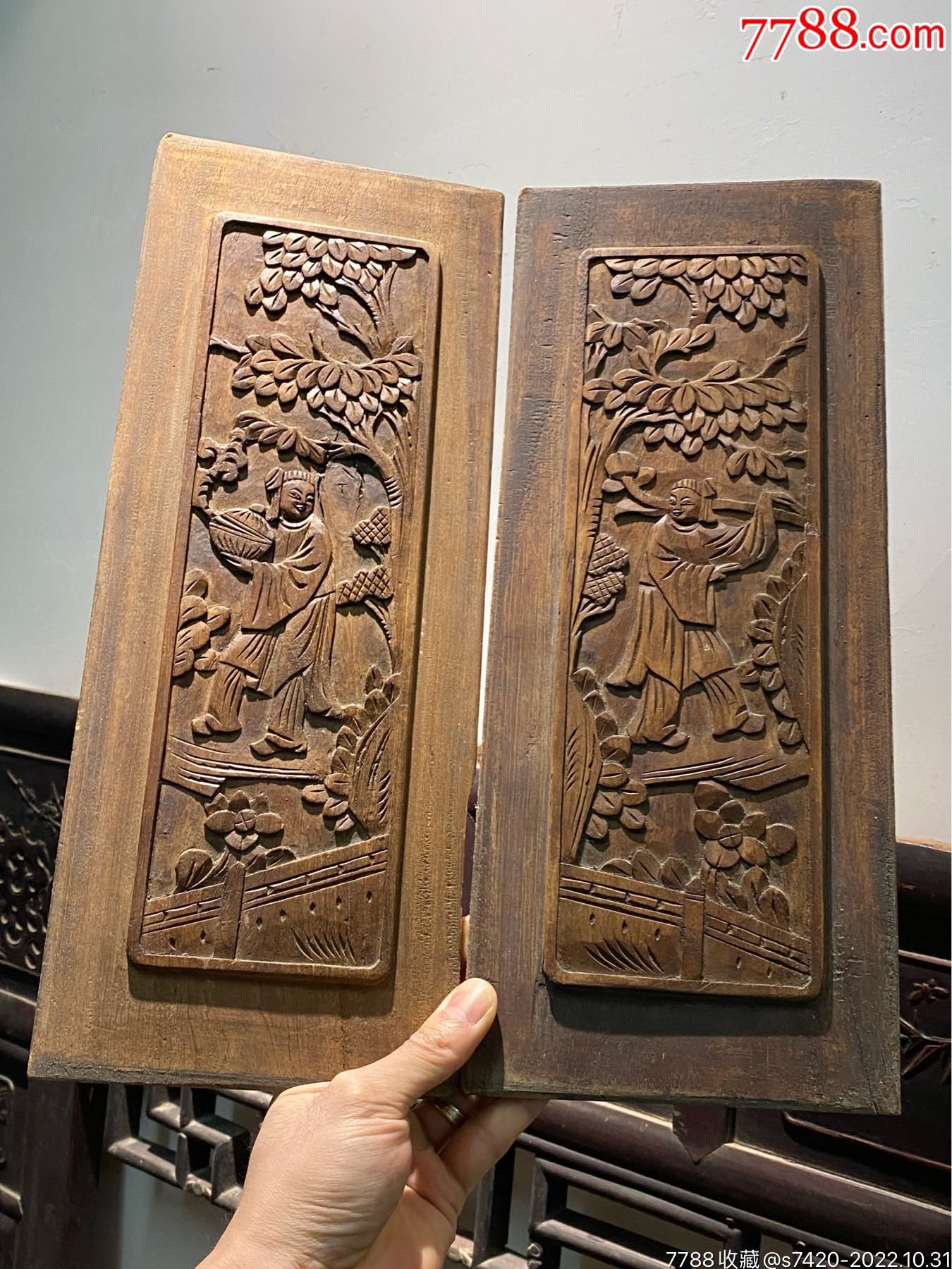 特价,清代精工和合二仙人物木雕一对_木雕花板_浙江一级公路【7788收藏__收藏热线】