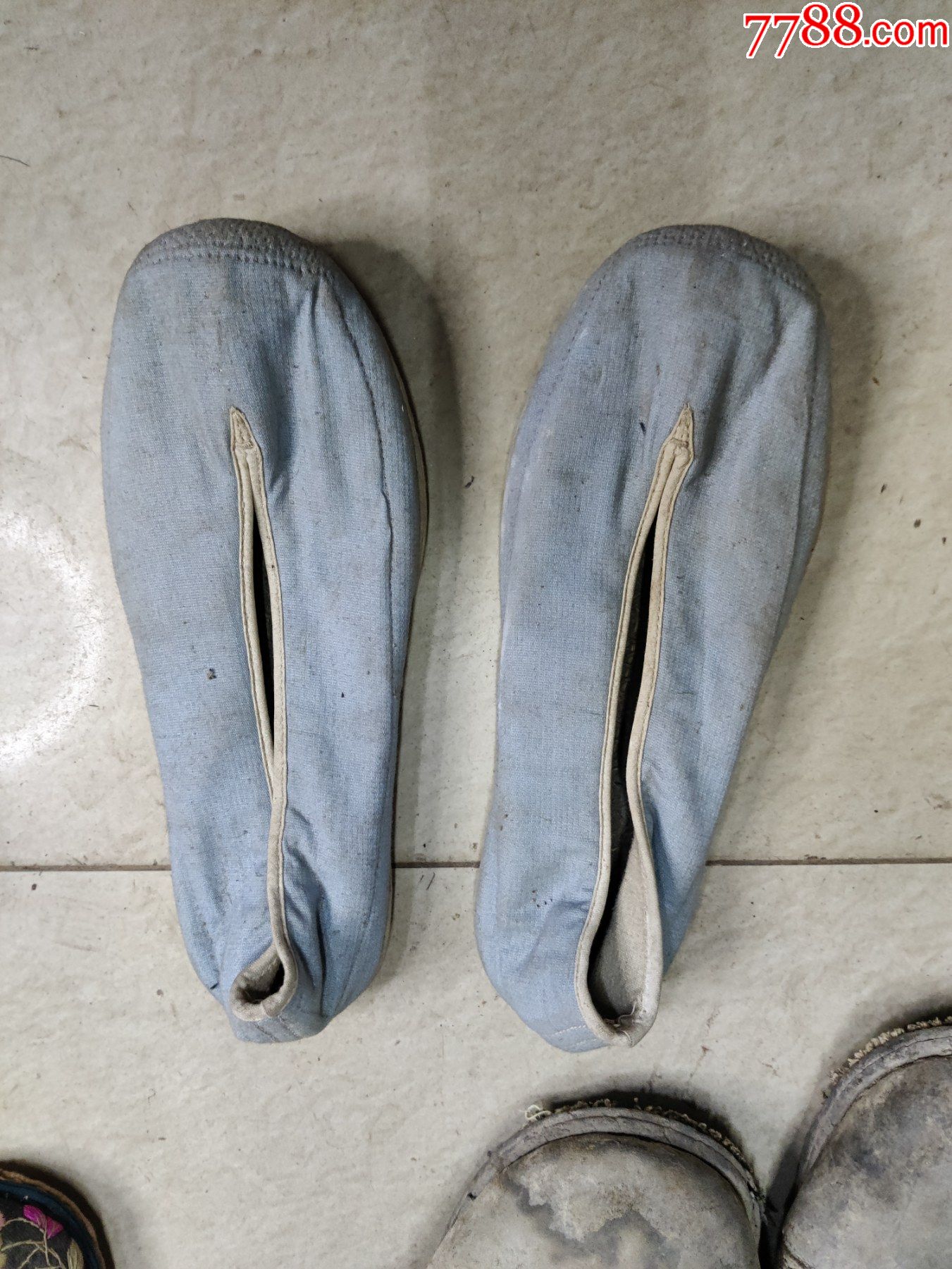 蓝色手工布鞋老物件怀旧千层底-男女/鞋靴-7788报纸收藏