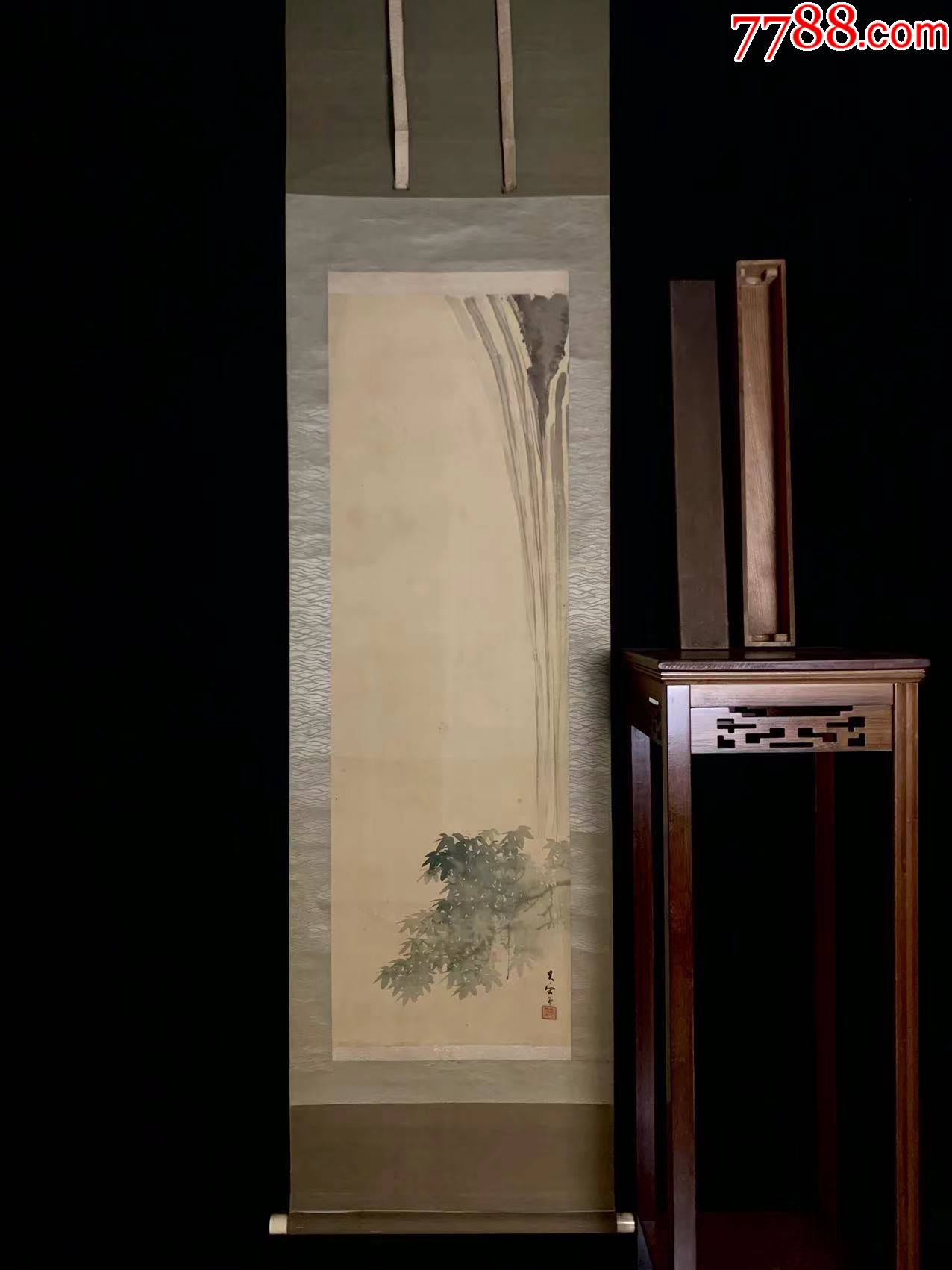 【手绘】民国冈本大更落瀑图6187回流老字画挂画书房茶室中古真迹_山水国画原作_山东文玩【7788收藏__收藏热线】