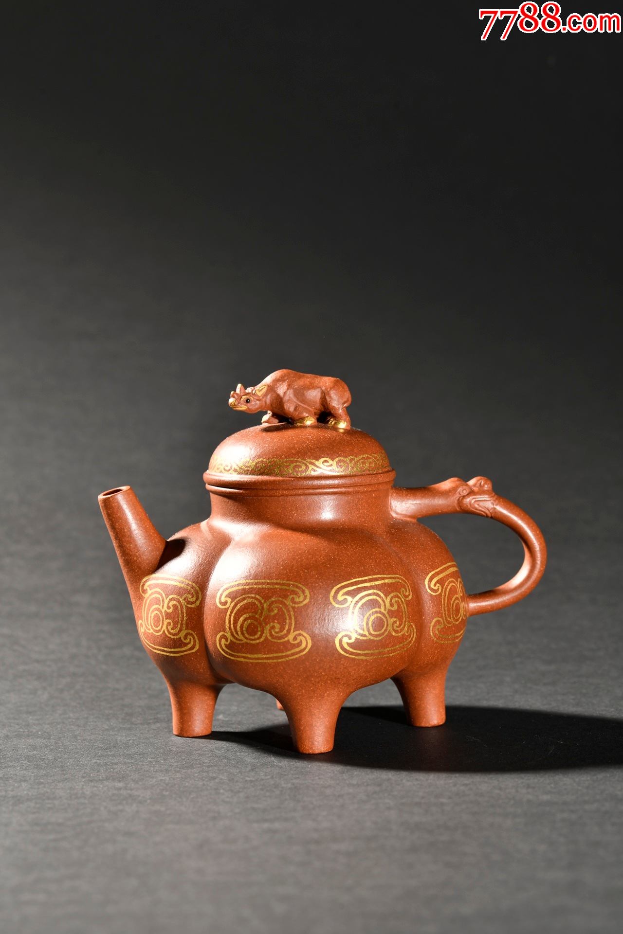 旧藏"徐友泉"款紫砂描金清水犀牛钮茶壶_紫砂壶_图片收藏_回收价格