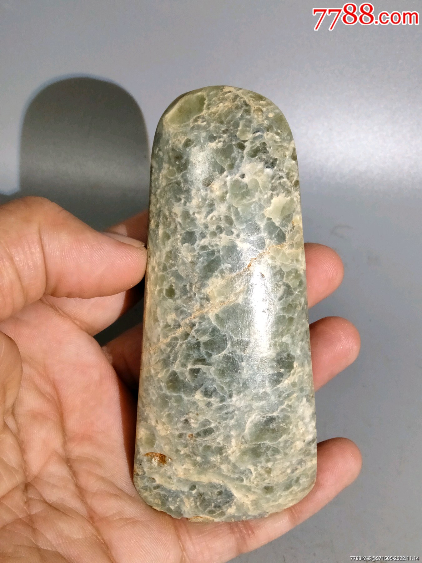 内蒙收的红山文化河磨玉玉斧子风化明显红山玉器高古玉老玉