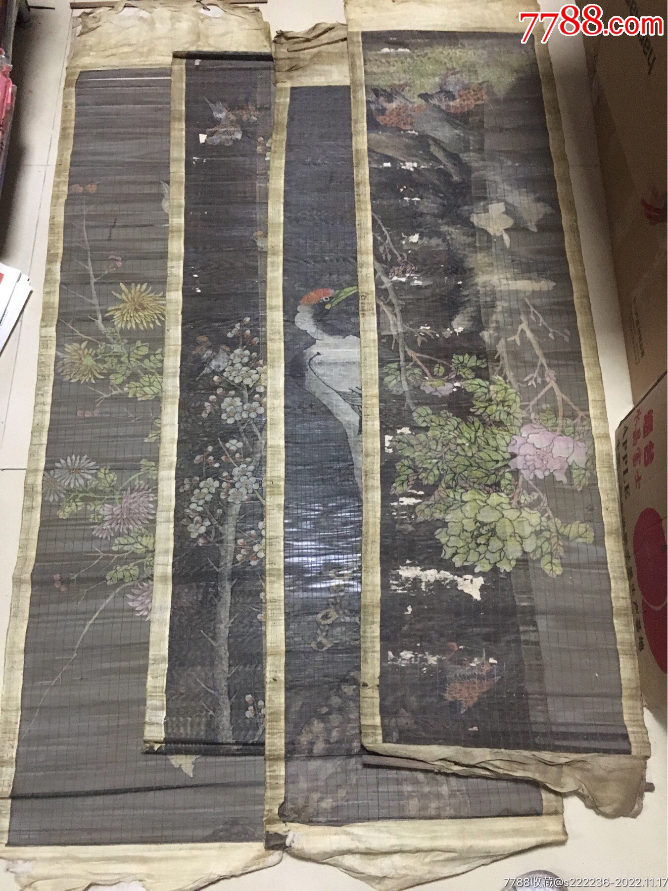 清代或民国时期竹帘画四条屏_竹帘画/竹雕画_宛陵书社【7788收藏__收藏热线】
