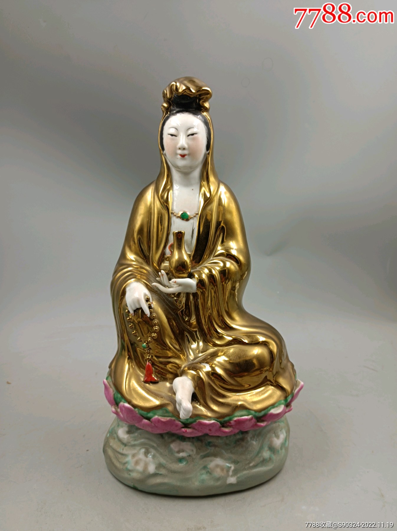精美567景德镇雕塑瓷厂鎏金观音像-雕塑瓷/瓷雕-7788旧书网