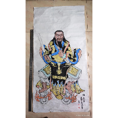 长136宽69厘米,手绘宣纸画神像画国画法主公张公圣君画像