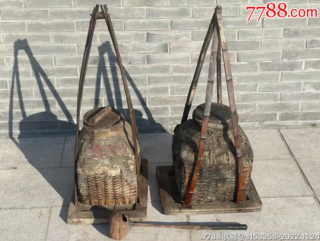 清代，卖棉子油用的老挑子一套，里外披羊皮，保存完整，能用，是民俗博物馆收藏之佳品_其他木艺家具_配件图片_收藏价格_7788钟表收藏