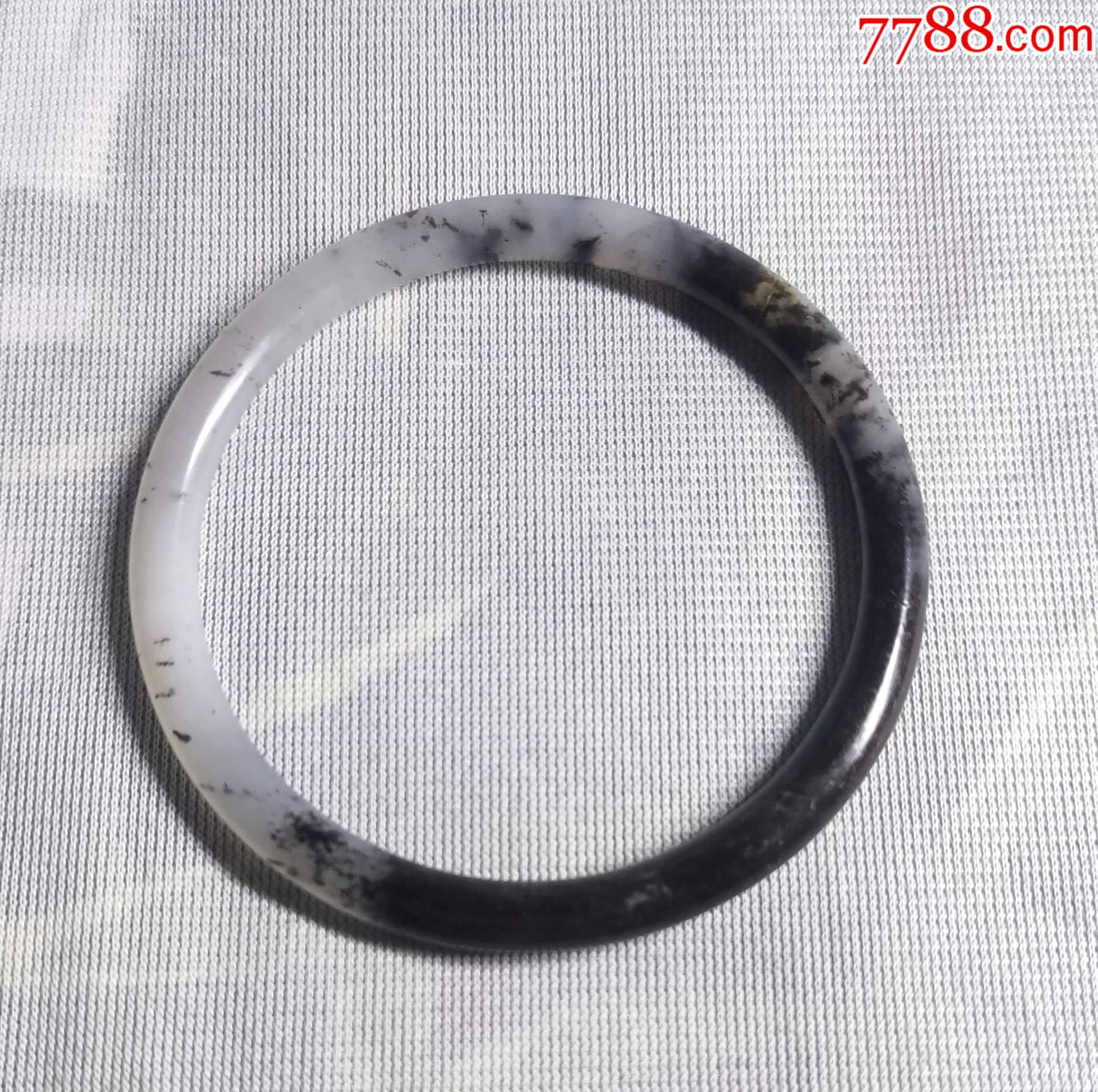 天然岫玉水墨八卦黑白色圆条手镯口径57cm，瑕疵特卖_岫岩玉_回音阁