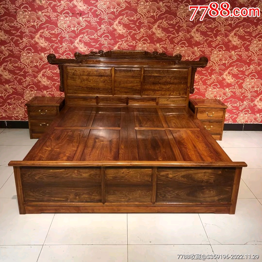 精品典藏油梨现代床极品花纹,黄底黑劲_木床/木榻_古董家具店【7788收藏__收藏热线】