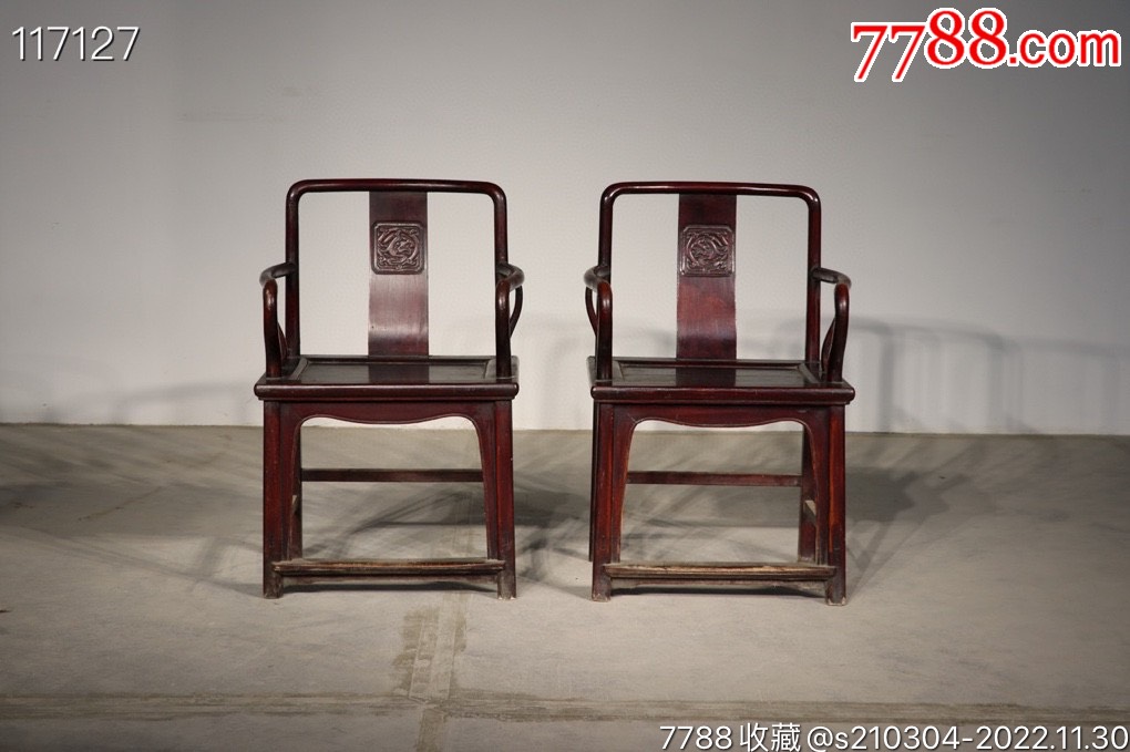 清代,榆木官帽椅一对。长60,宽46,高96。_木椅/凳_图片欣赏_收藏价格_7788连环画