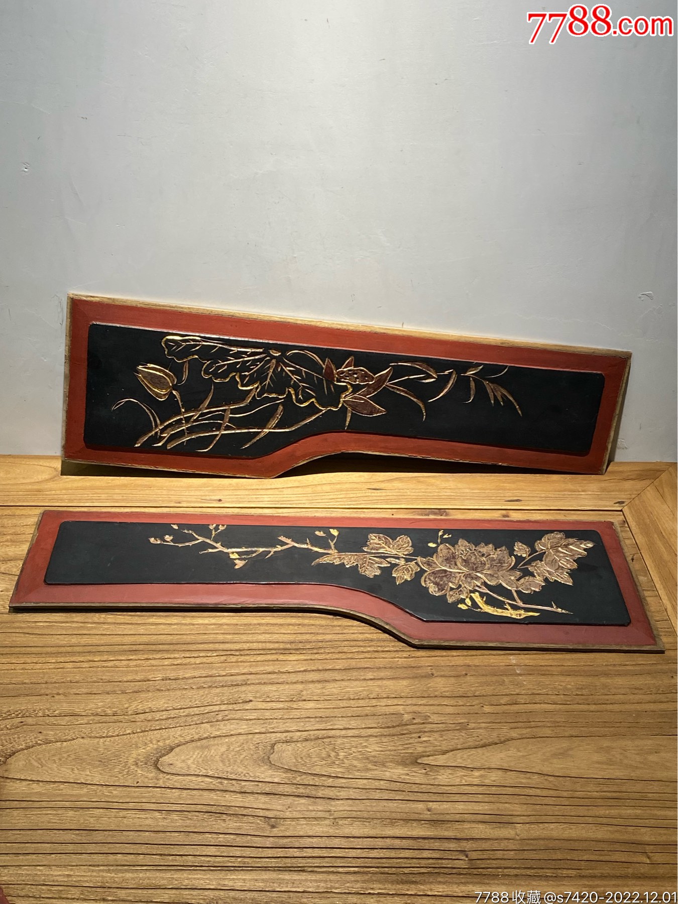 特价,清代精工木雕,阴刻荷莲牡丹一对_木雕花板_浙江一级公路【7788收藏__收藏热线】