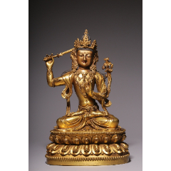 "大明永乐年施"铜鎏金文殊菩萨造像 /strong>_铜像/铜佛像_天部诸神