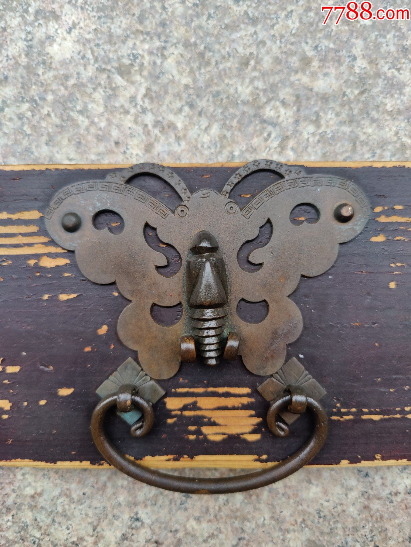 清代老柜抽屉铜蝴蝶铜片铜活拉手年份老古玩古董收藏摆设