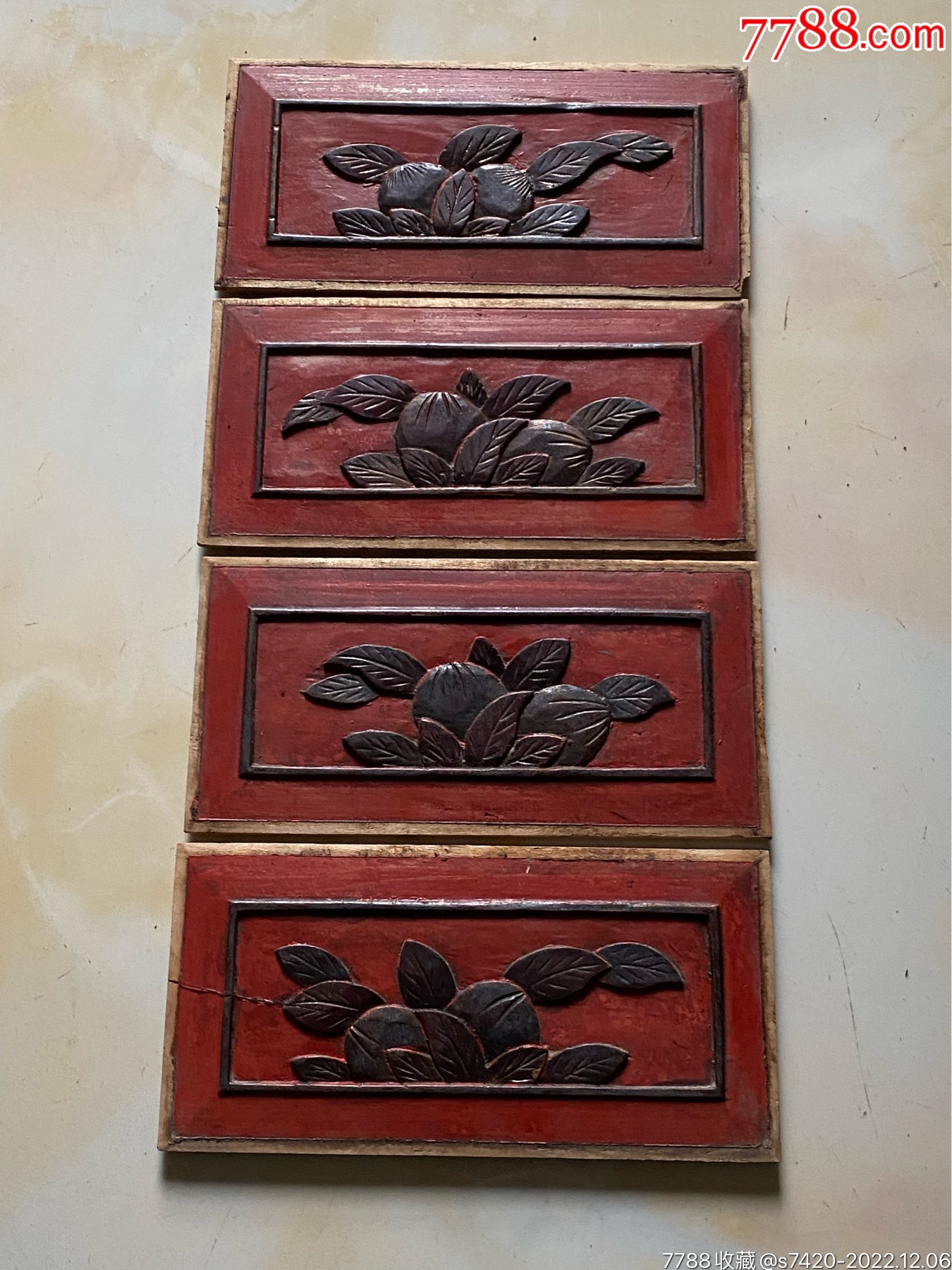 特价，精美老木雕，瓜瓞连连一套四片-价格:60元-se90934578-木雕花板-零售-7788收藏__收藏热线