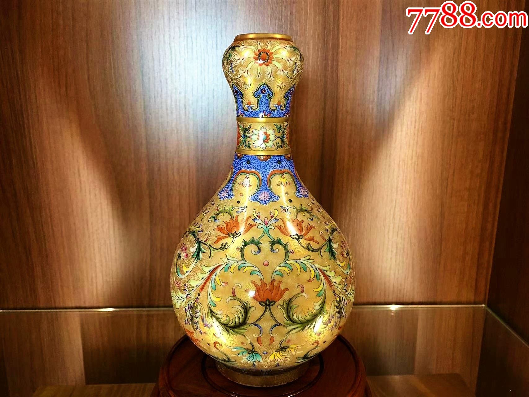 清乾隆珐琅彩描金缠枝花卉蒜头瓶_旧瓷器_先诚后信【7788红宝书】