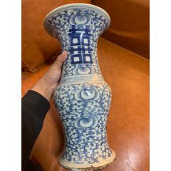 中国美術 青花紅 蓮花紋 八方瓶(A817) 清中期喜字缠枝莲纹花觚-青花瓷-7788红宝书