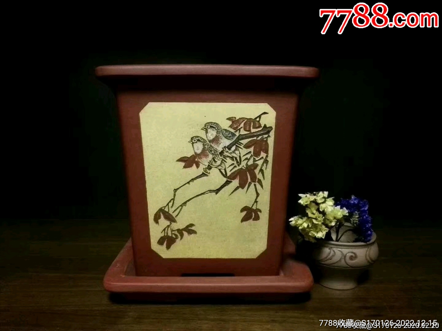 文*名人刻四方飘口千同,全美品一套(带托)。_其他紫砂_振红堂【7788收藏__收藏热线】
