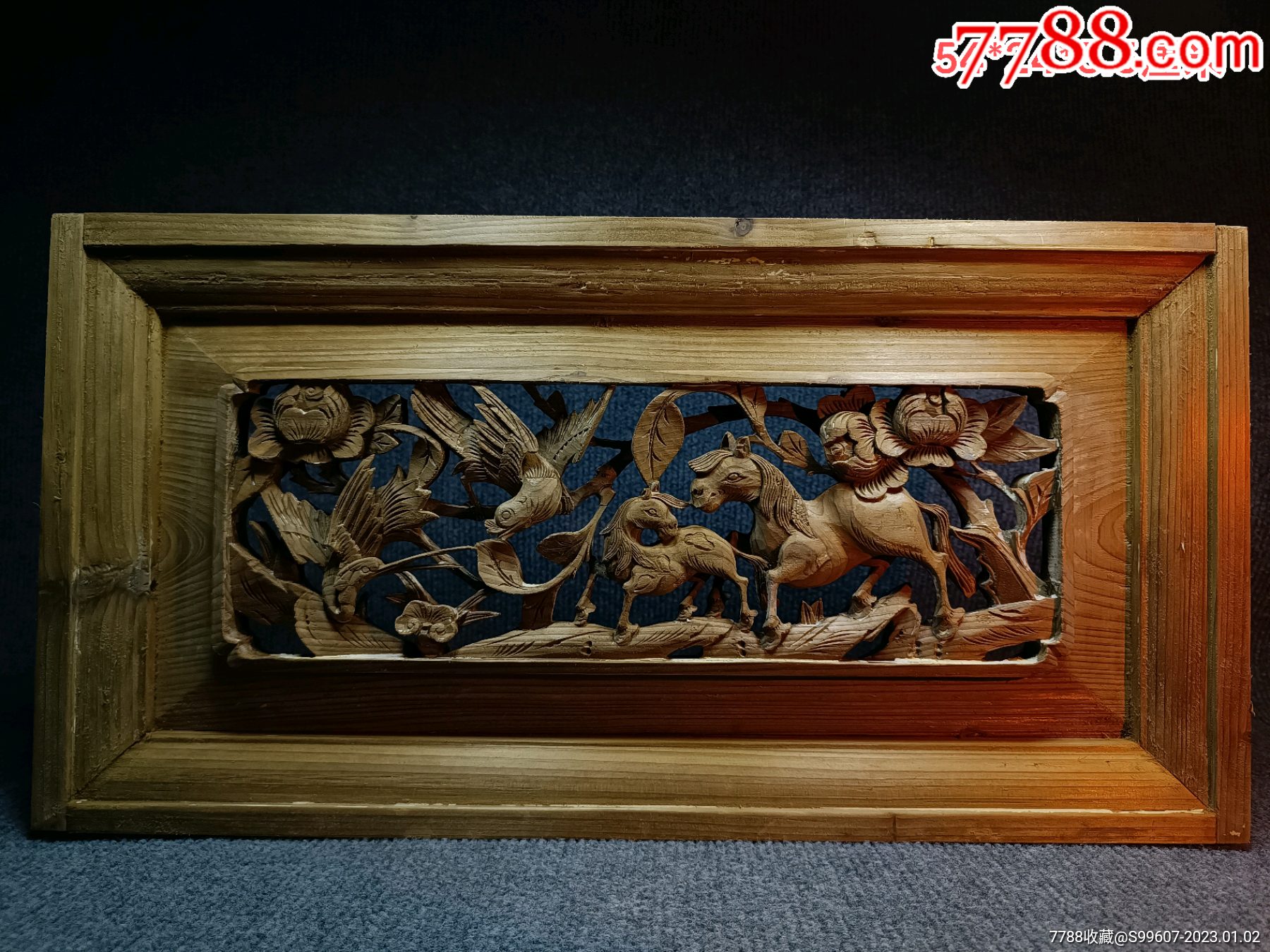 清代木雕老花板【抬头见喜】复古空间造景摆设民宿用品复古装修_木雕花板_磊哥木雕【7788收藏__收藏热线】