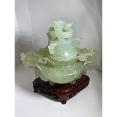 日本回流天然石翡翠玉石岫玉和田玉香炉16*15cm重881克特价1800包邮AF