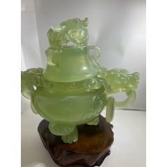 日本回流天然石翡翠玉石岫玉和田玉香炉16*15cm重881克特价1800包邮AF