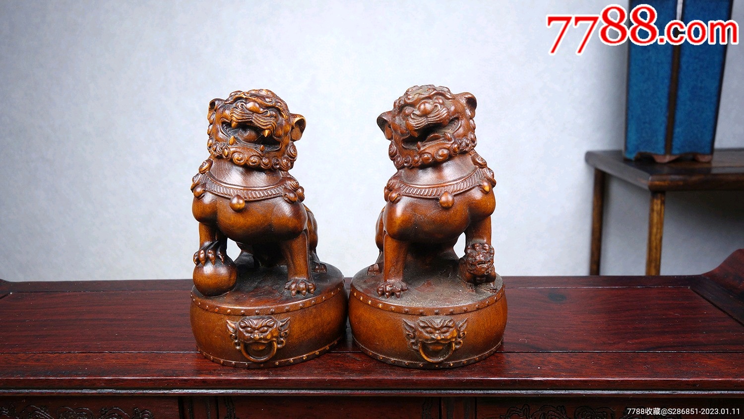 黄杨木坐鼓对狮，不议价-价格:180元-se91468452-木雕摆件-零售-7788收藏__收藏热线