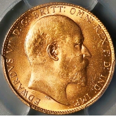 原光少见1909年英国马剑爱德华1镑金币pcgs评级ms64收藏
