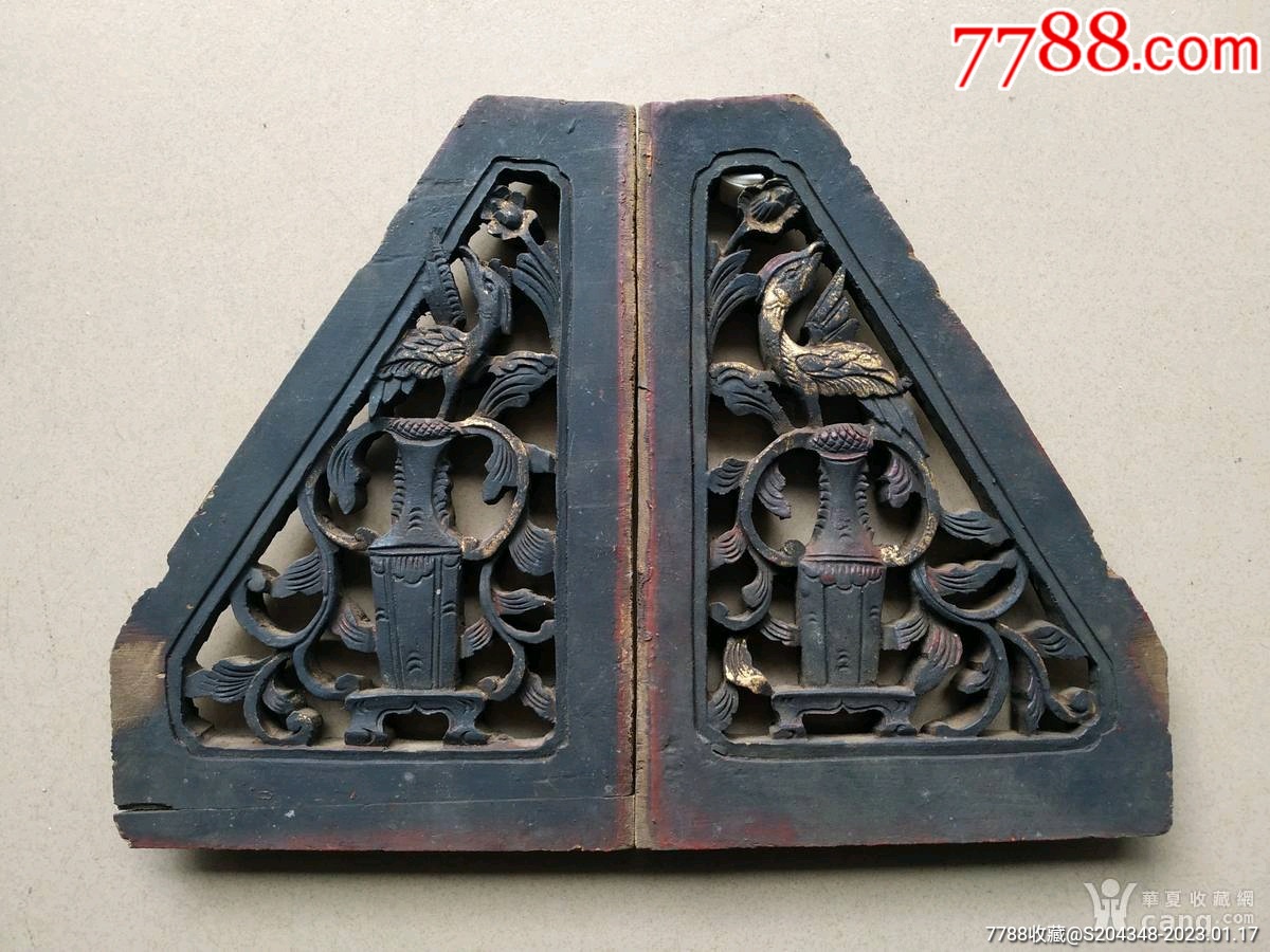 清代木质镂空雕漆金花板一对-价格:188元-se91544476-木雕花板-零售