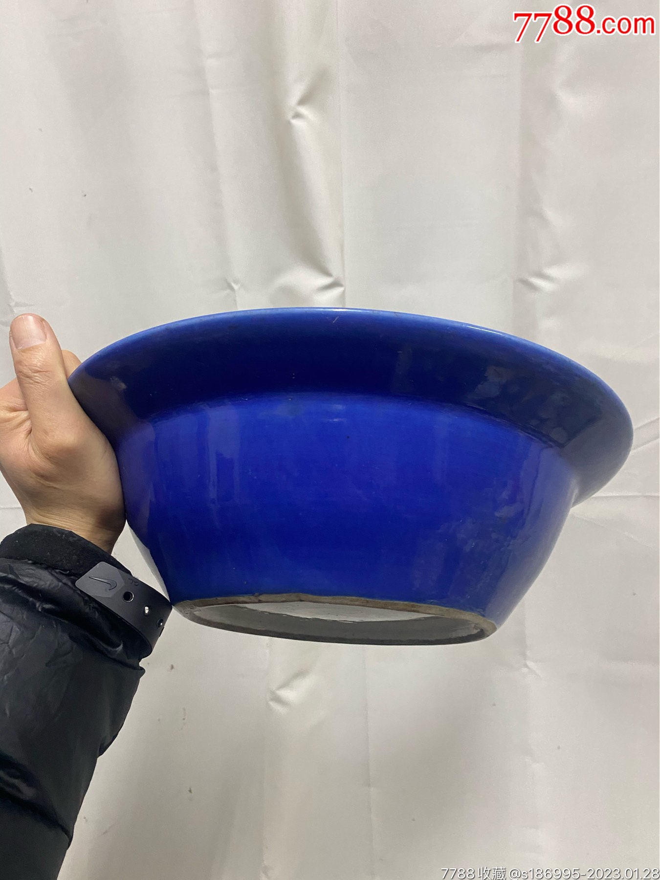 清中期霁蓝釉留白八宝水草纹洗大盆-蓝釉瓷-7788红宝书