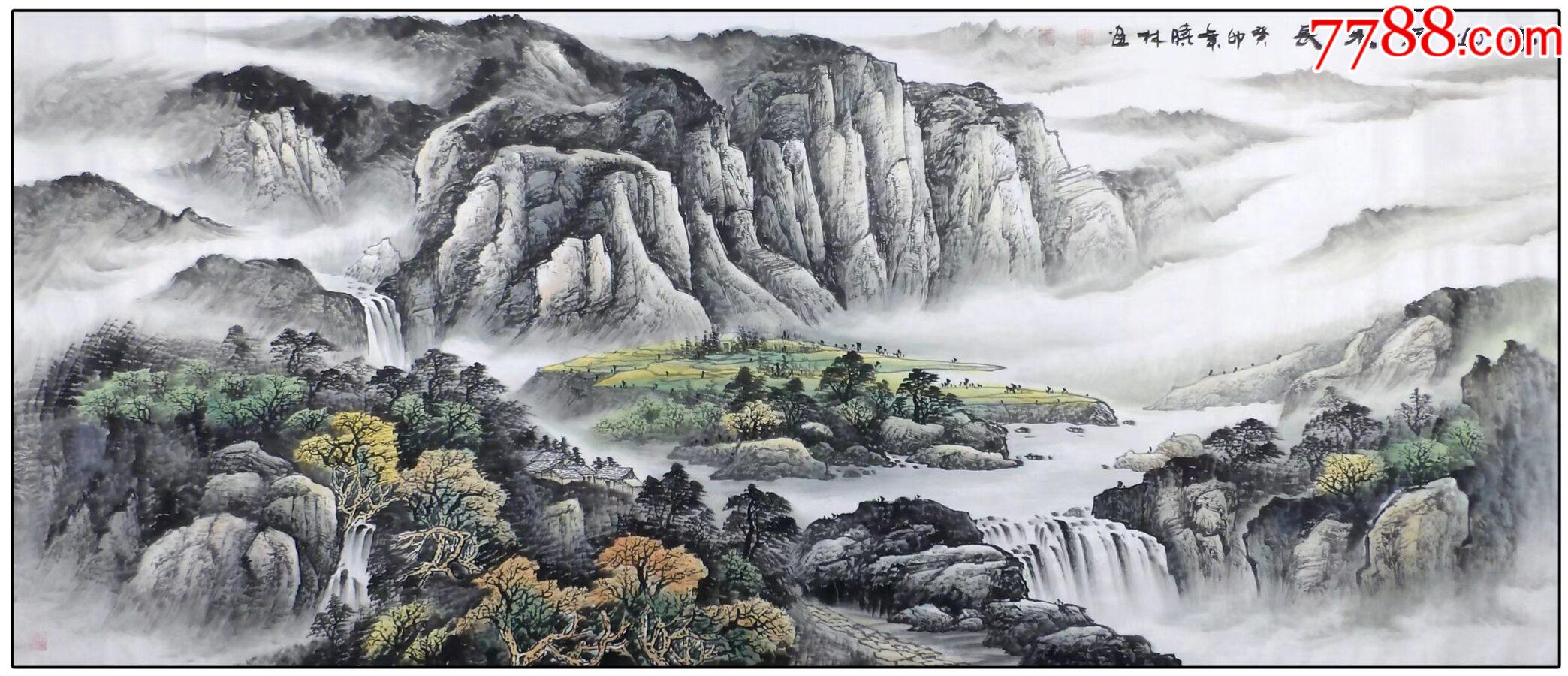国家一级美术师，江苏省美协会员高晓林，巨幅厅堂精品山水《春山溪水长》_花鸟国画原作_高记水墨艺术【7788收藏__收藏热线】
