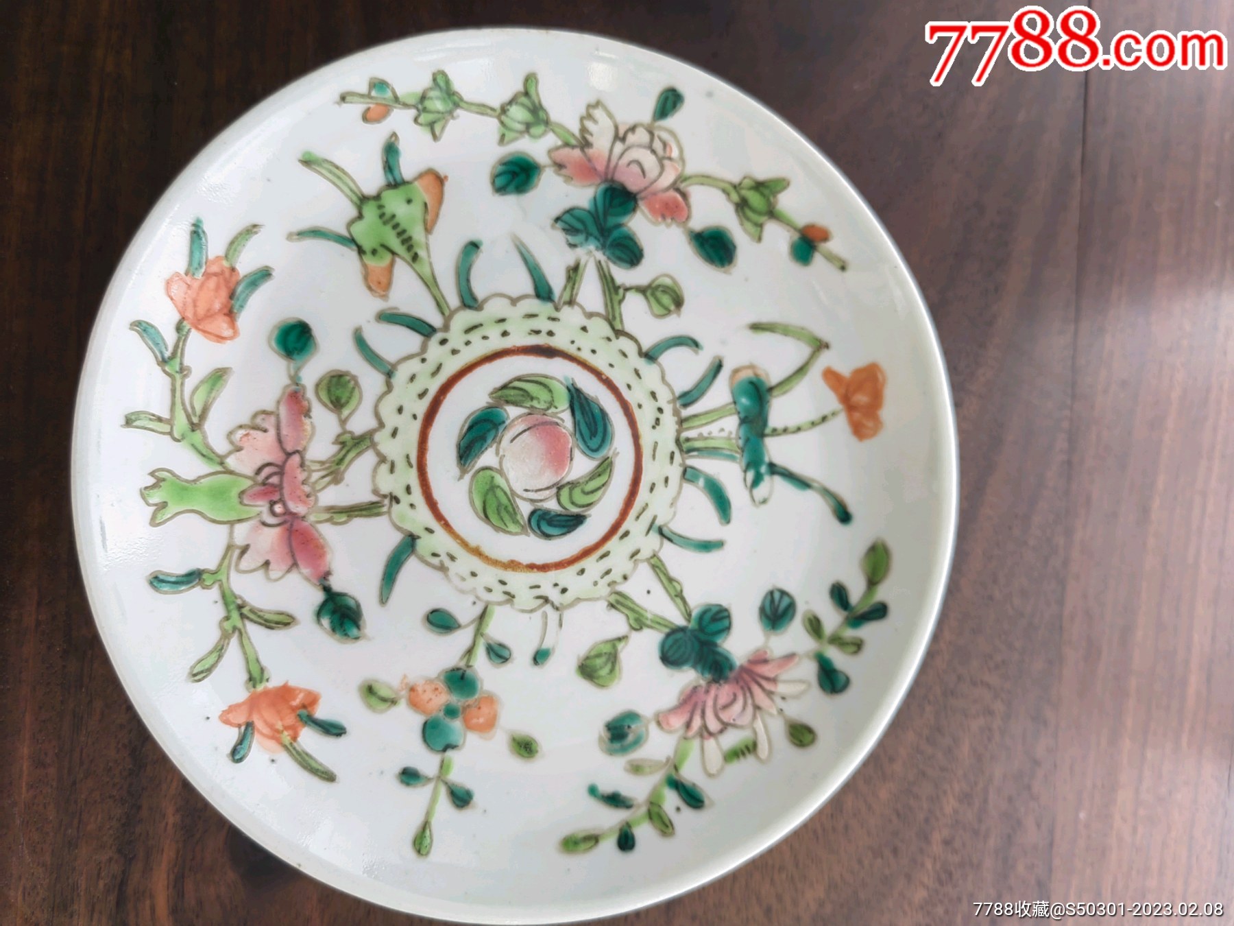 全品晚清民国细路粉彩四季花卉盘