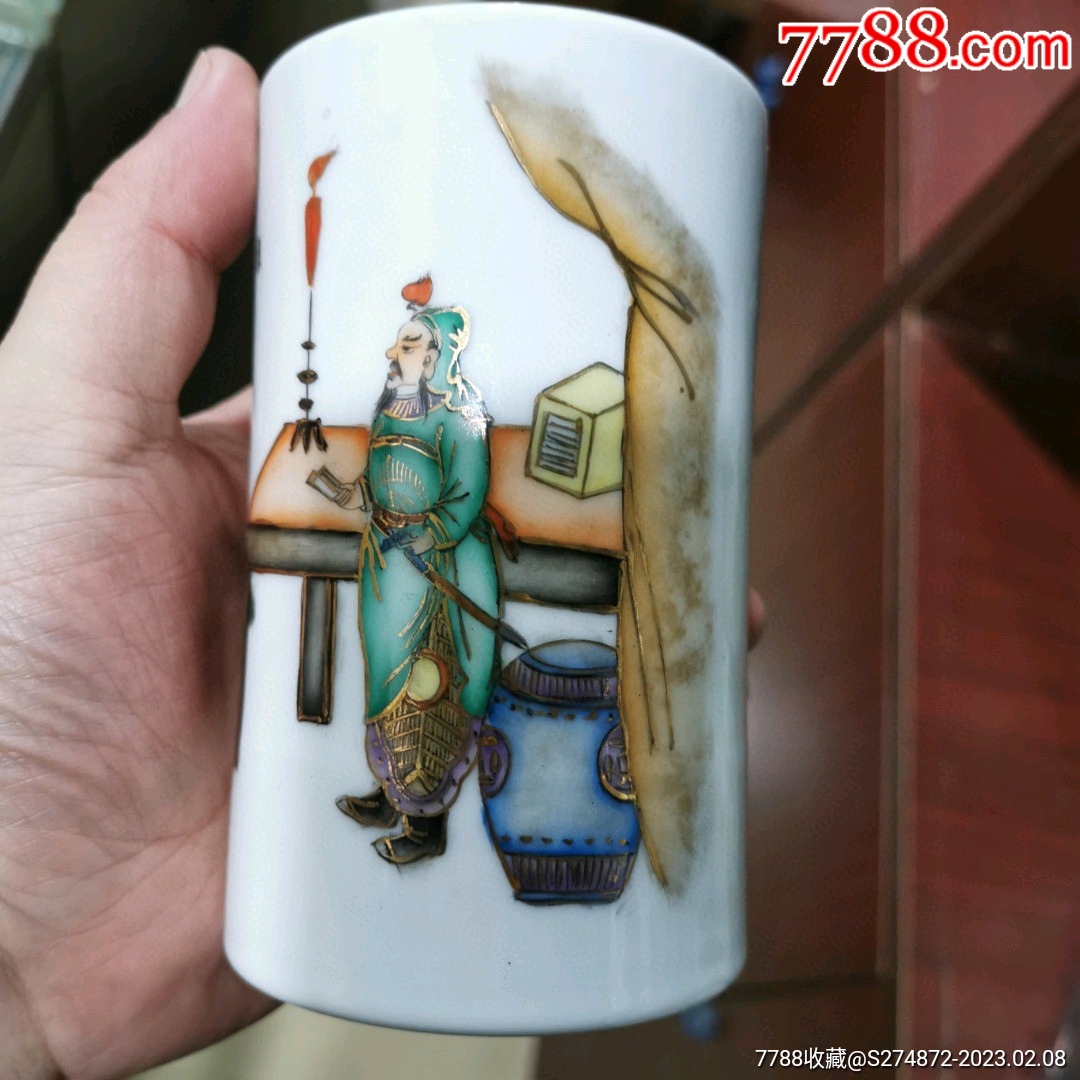 岐No28 中国　清時代　粉彩筆筒② 帽筒　美女図　同治年製　送料込み0503 蔵A3874】中国古玩 唐木 筆筒 検)：黄花梨 紫檀 中国美術