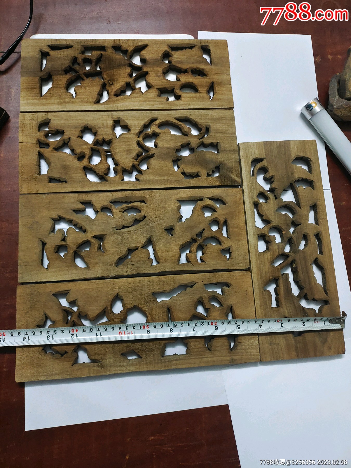 七八十年代尺寸35*13.4*1.5厘米樟木质镂空雕刻蝴蝶花开麒麟瑞兽图花板5块-价格:228元-se91839058-木雕花板-零售 ...