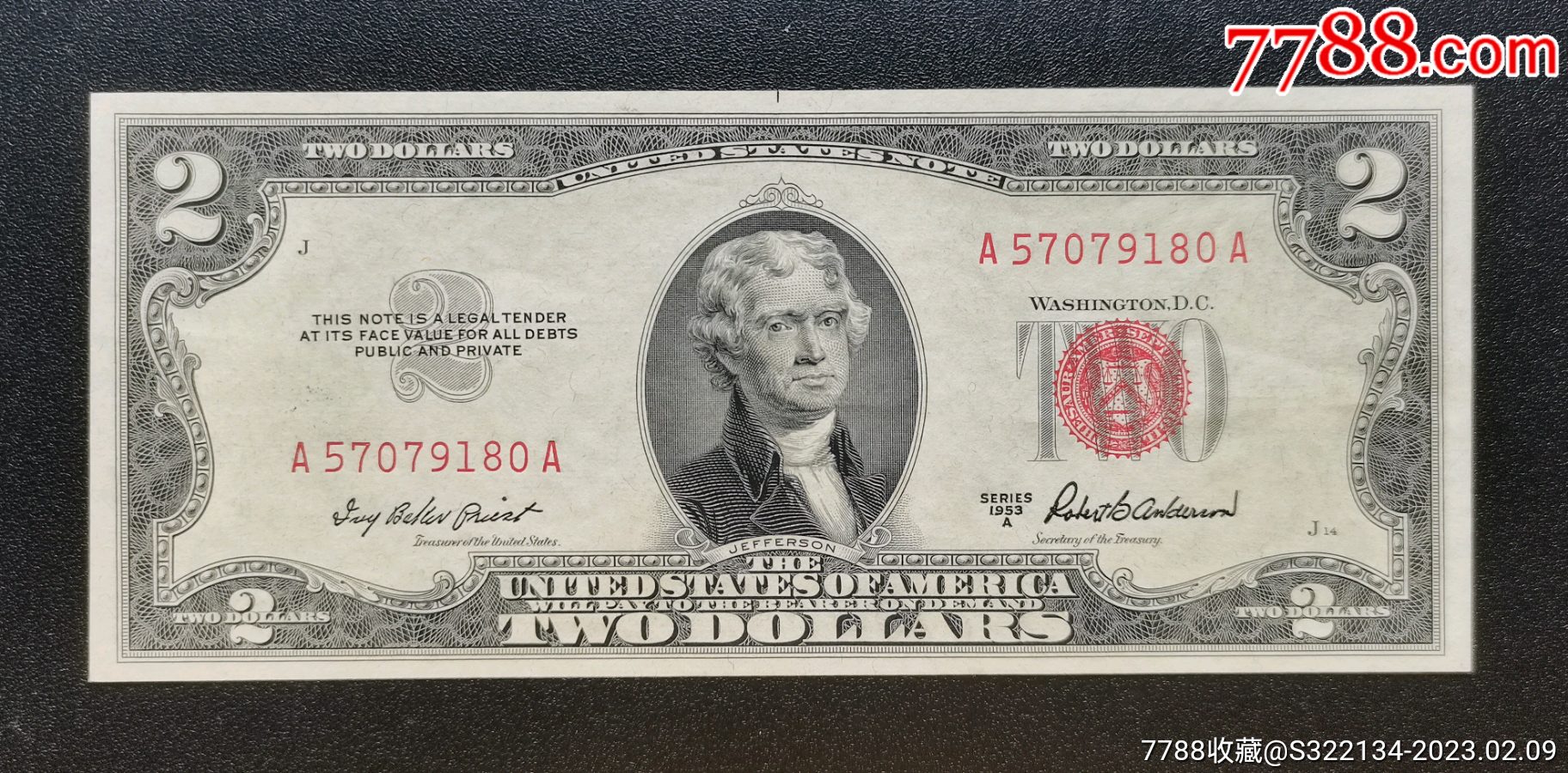全新1953A年美国2美元红印库政府券纸币(全程无4)-价格:160元-se91860173-外国钱币-零售-7788收藏__收藏热线