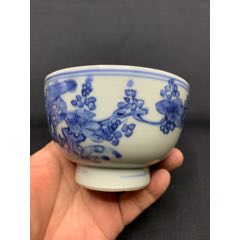 清代早期康熙青花洞石花卉纹压手杯瓷片标本古董古瓷器收藏品_青花瓷_嘉
