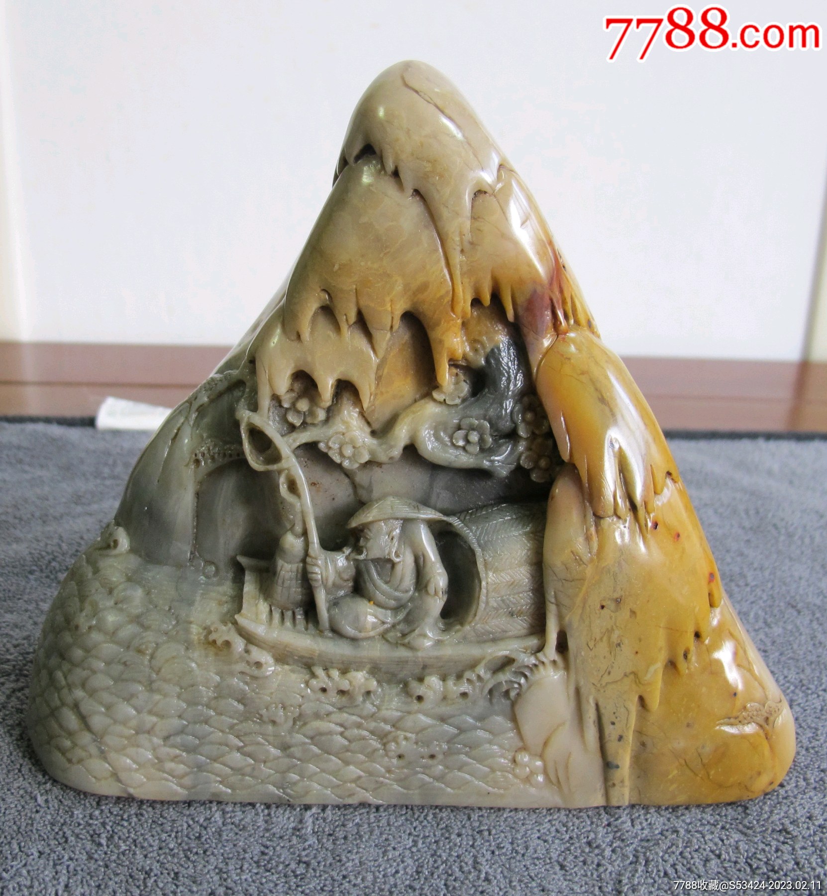 三色巴林石摆件深山垂钓szk1-47-巴林石-7788笔洗