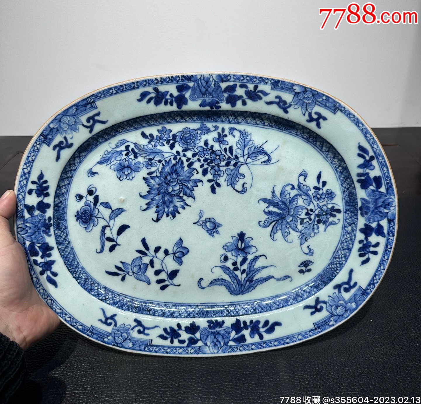 清乾隆青花花卉腰盘_青花瓷_玖肆爱古玩【7788收藏】