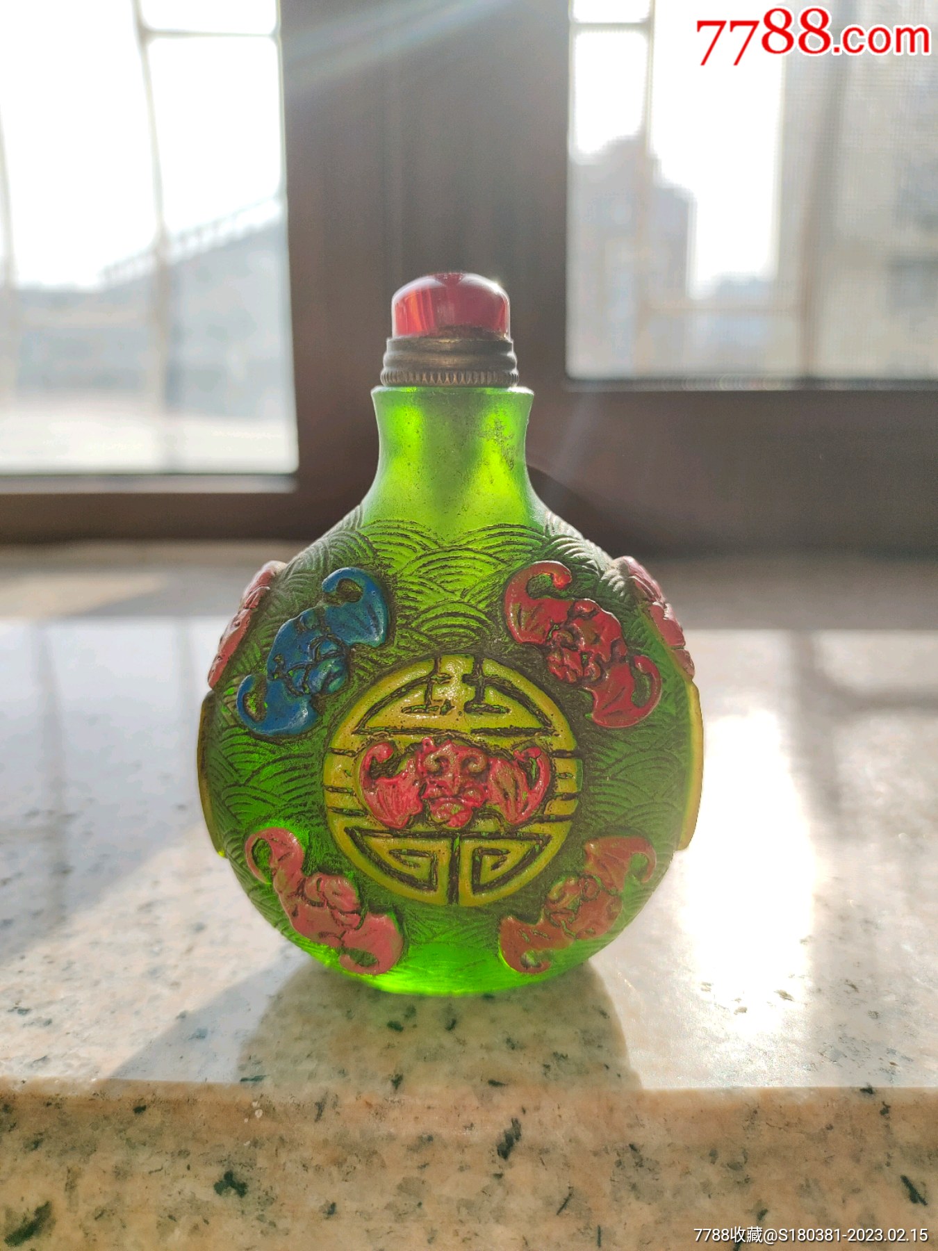 老琉璃套色鼻烟壶福寿安康烟壶摆件_旧鼻烟壶_古筝婵羽【7788收藏__收藏热线】