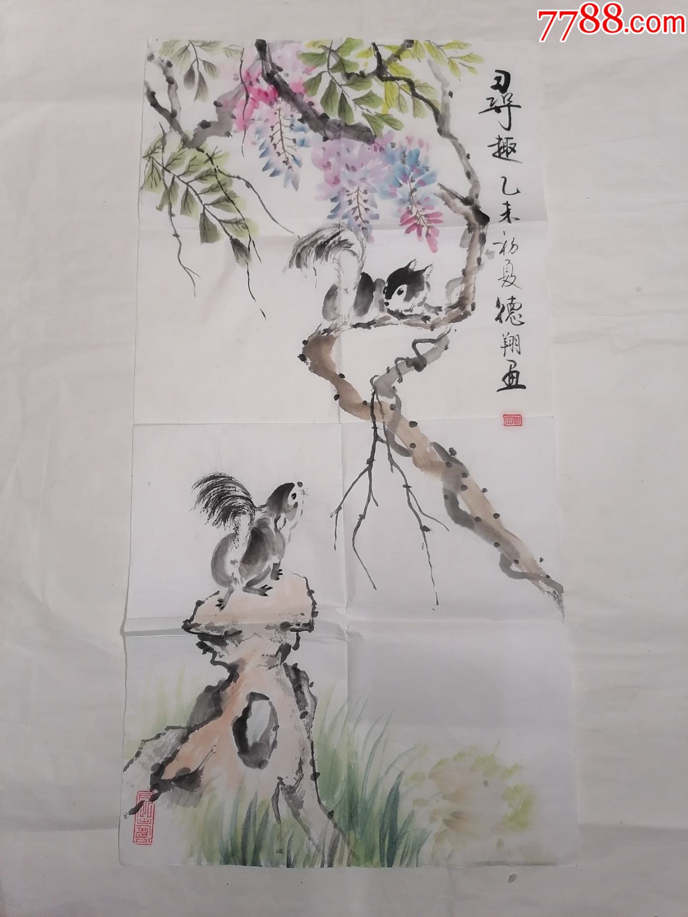 珍品旧蔵* 作者：顔伯龍 花鳥圖 中国近現代国画家 手描きの字画 古董品