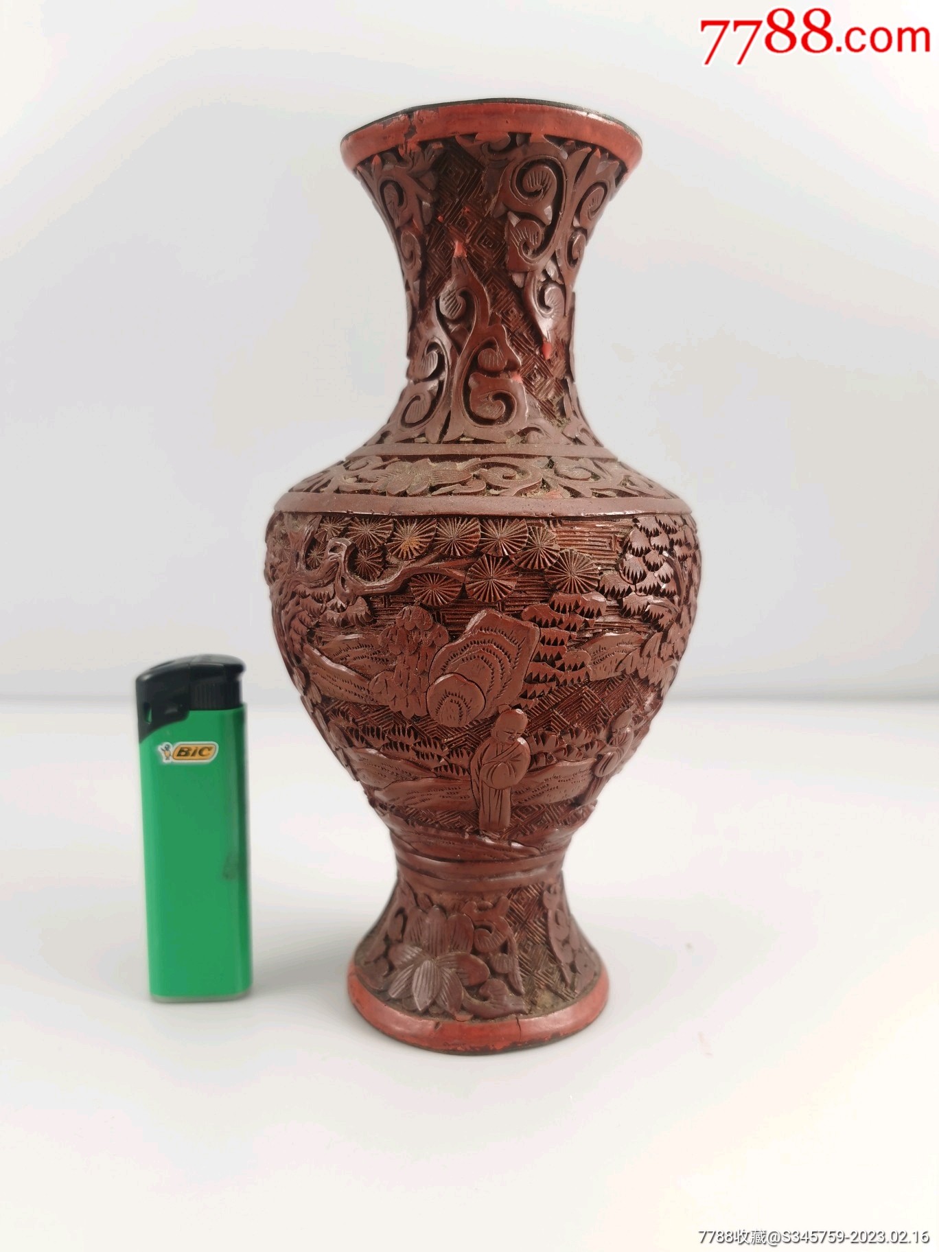 中国 古七宝 剔紅 堆朱 花文瓶 U R6247（中国 古七宝 剔紅 堆朱