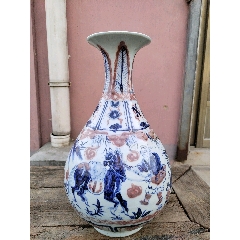 青花釉里红人物玉壶春瓶_红釉瓷_鑫磊古玩店【7788红宝书】