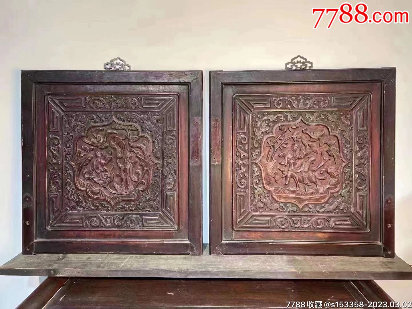 清代大尺寸原汁原味纯手工雕刻人物花板一对-价格:1850元-se92312319-木雕花板-零售-7788收藏__收藏热线