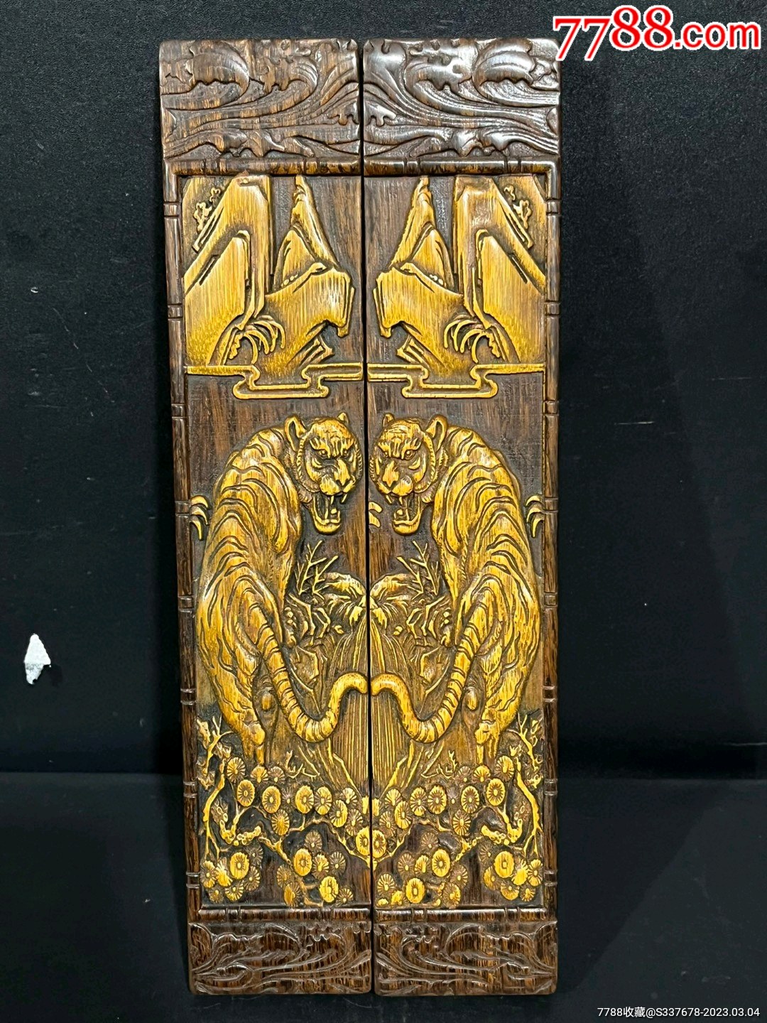 m221120　中国　唐木製　漢詩刻書鎮文鎮一對　在銘　箱付　N　5648 Monk Tiezhou 1752 - 1824 鐵舟僧1752-1824 | Calligraphy after