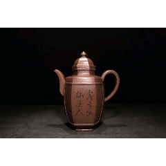 紫砂壶!六方宫灯诗文壶底款:邵景南制