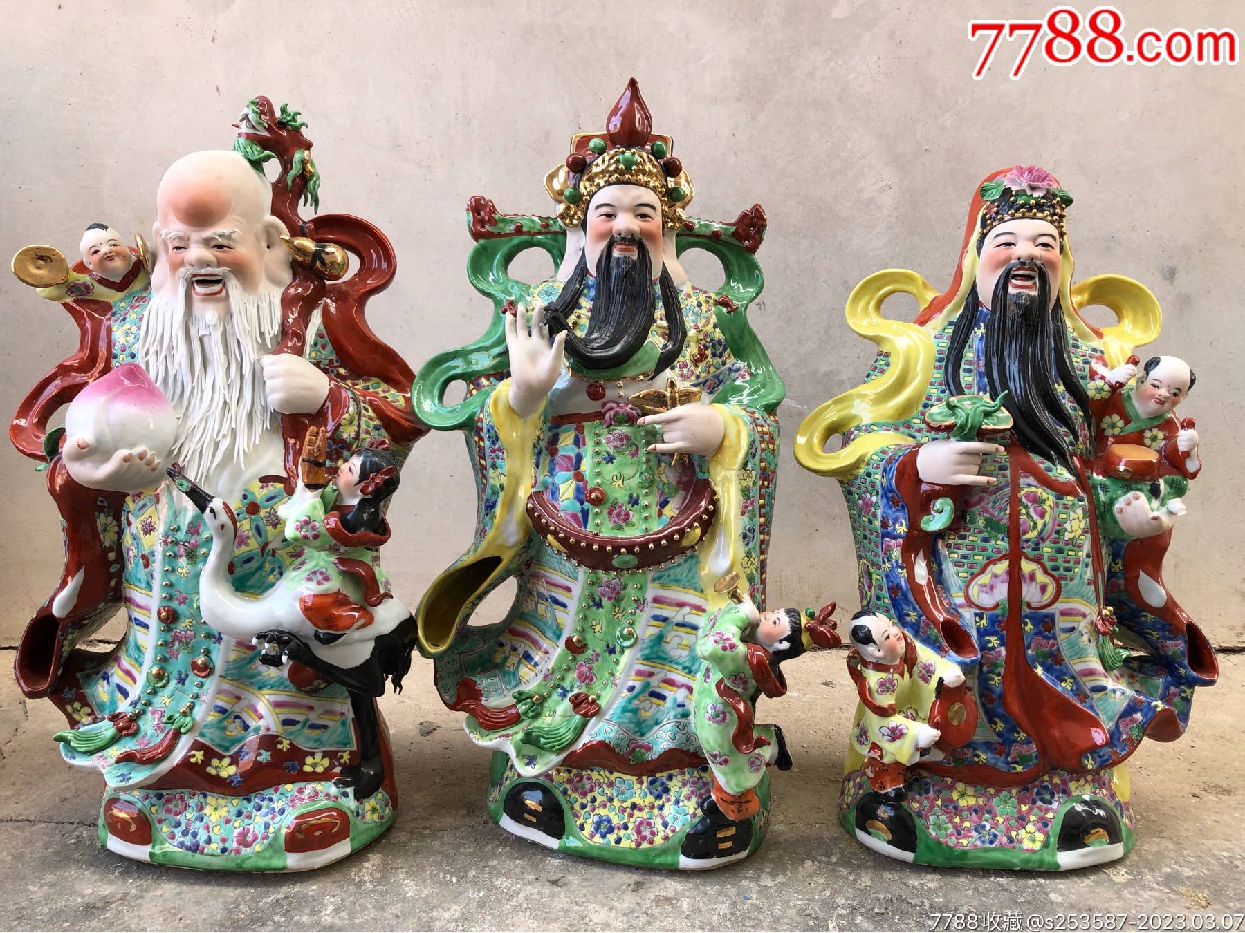 五六十年代大号粉彩景德镇名家人物福禄寿三星一套_彩绘瓷/彩瓷_鉴别