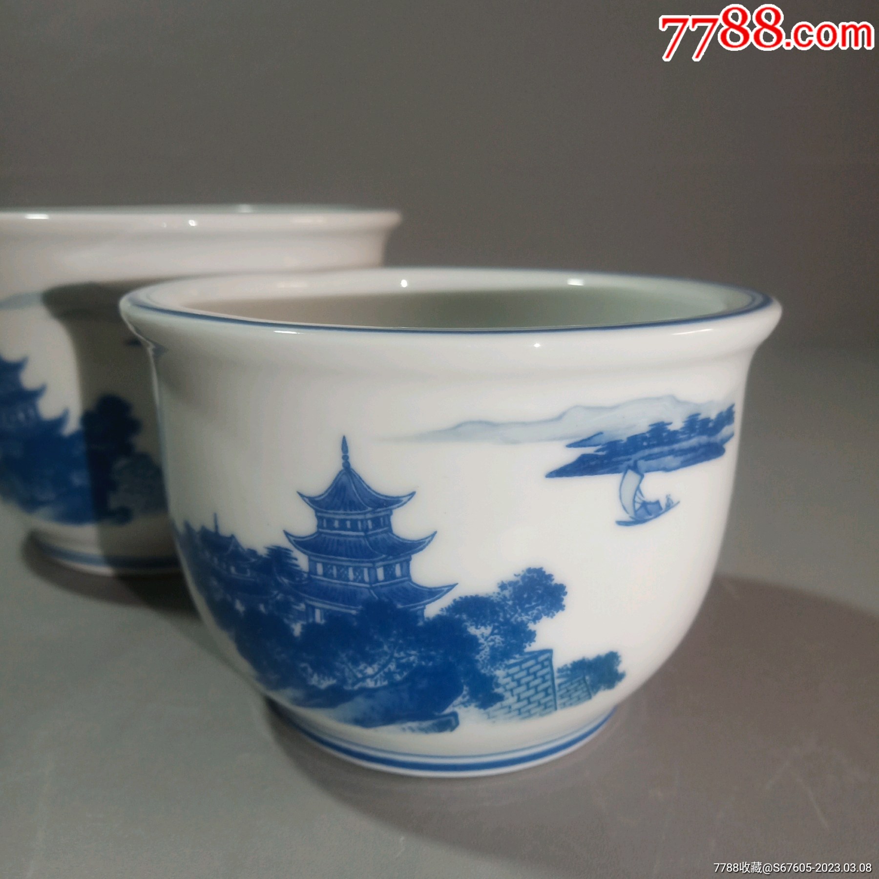 库存醴陵群力棕凤底款岳阳楼花盆-价格:469元-se92454863-单色白瓷